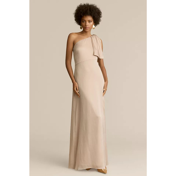 $285 BHLDN Sachin & Babi Chelsea One Shoulder Bow Gown in Neutral 4 NEW - Picture 1 of 16